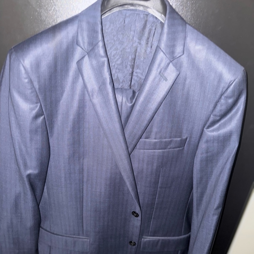 Versace Blue Suit Modern Cut Structured Shoulders